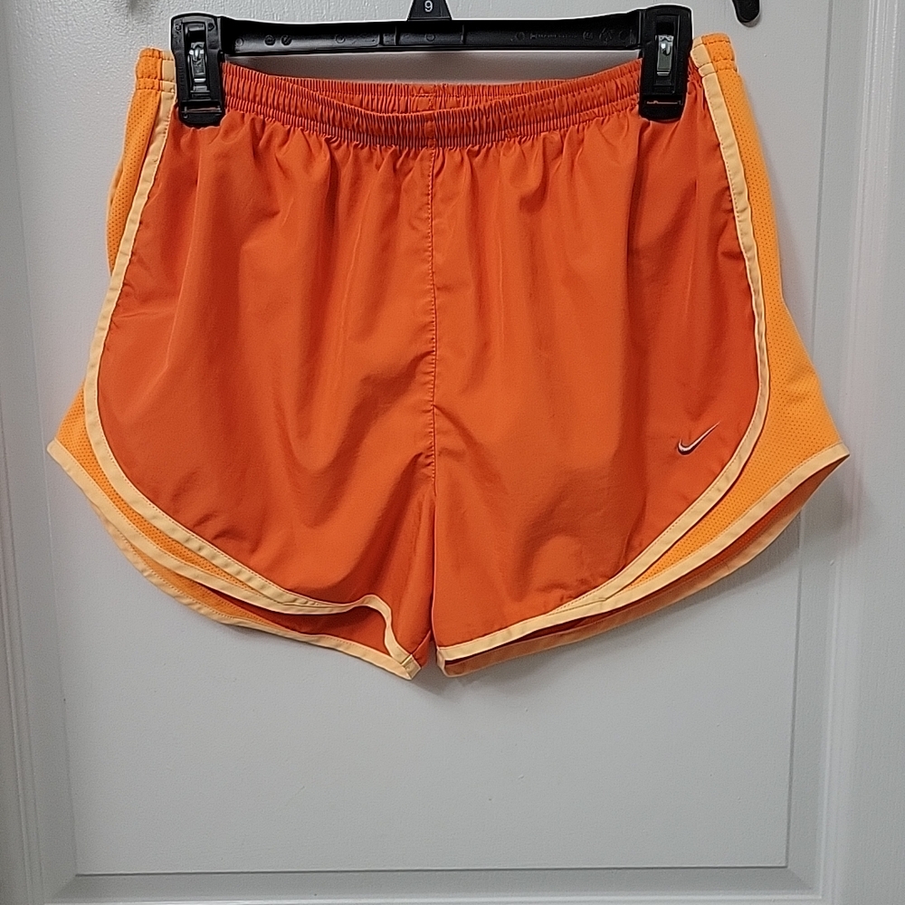 NIKE Dri Fit Large Drawstring Stretch Waist Lined Running Shorts Orange Yellow